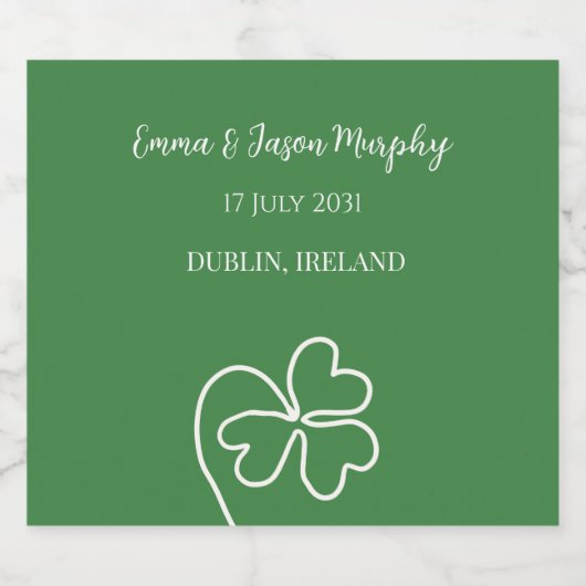 Moderne Groene Ierse Klaver Blad Bruiloft Sparkling Wijnetiket (Enkel label)