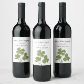 Moderne Groene Ierse Klaver Blad Bruiloft Wijn Etiket (Flessen)