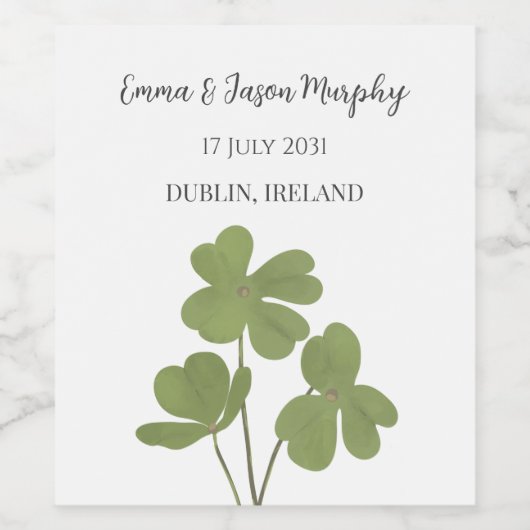 Moderne Groene Ierse Klaver Blad Bruiloft Wijn Etiket (Enkel label)