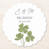 Moderne Groene Ierse Leaf Clover Wedding Kartonnen Onderzetters (Voorkant)