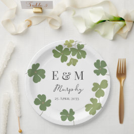 Moderne Groene Ierse Leaf Clover Wedding Papieren Bordje