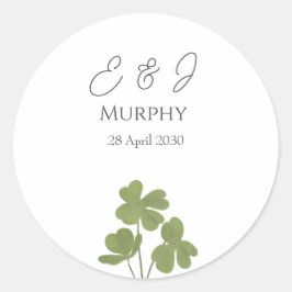 Moderne Groene Ierse Leaf Clover Wedding Ronde Sticker