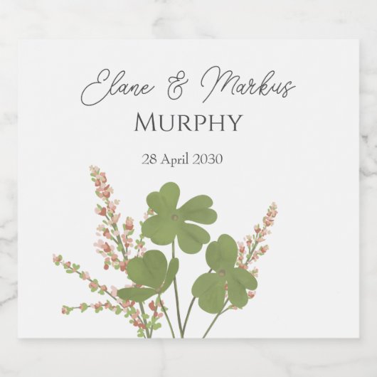 Moderne Groene Ierse Leaf Clover Wedding Sparkling Wijnetiket (Enkel label)