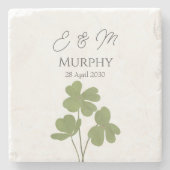 Moderne Groene Ierse Leaf Clover Wedding Stenen Onderzetter (Voorkant)