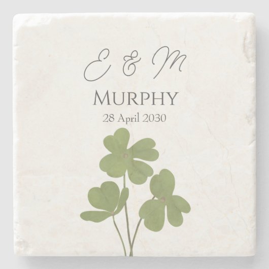 Moderne Groene Ierse Leaf Clover Wedding Stenen Onderzetter (Voorkant)