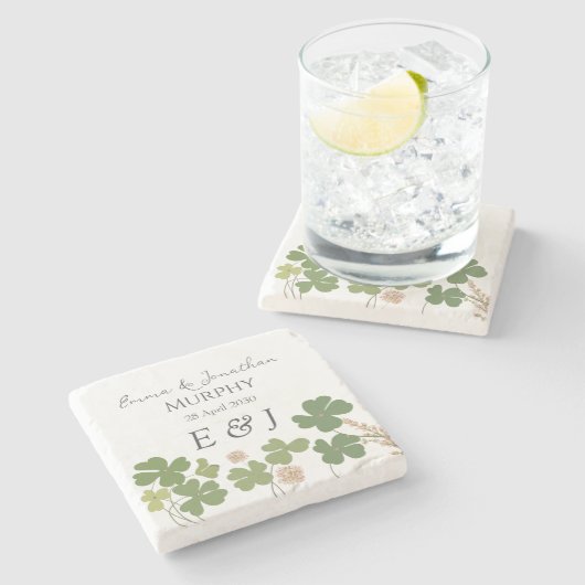 Moderne Groene Ierse Leaf Clover Wedding Stenen Onderzetter (Zijkant)