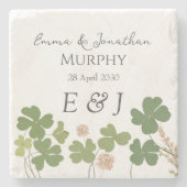 Moderne Groene Ierse Leaf Clover Wedding Stenen Onderzetter (Voorkant)