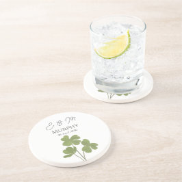 Moderne Groene Ierse Leaf Clover Wedding Zandsteen Onderzetter