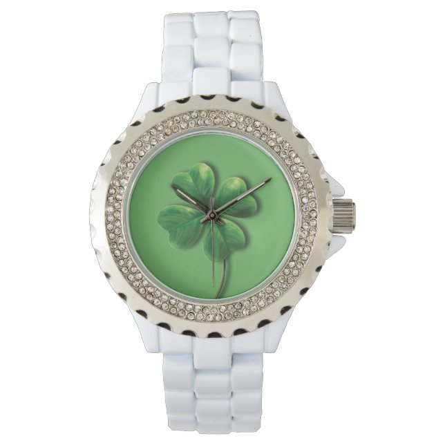 Moderne groene Ierse shamrock Horloge (Voorkant)
