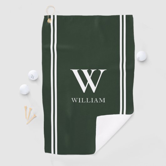 Moderne Groene Initiaal Naam Monogram Golfhanddoek (Insitu)