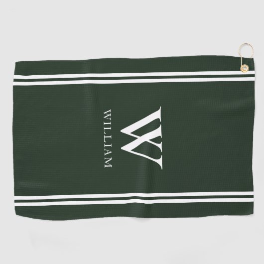 Moderne Groene Initiaal Naam Monogram Golfhanddoek (Horizontaal)