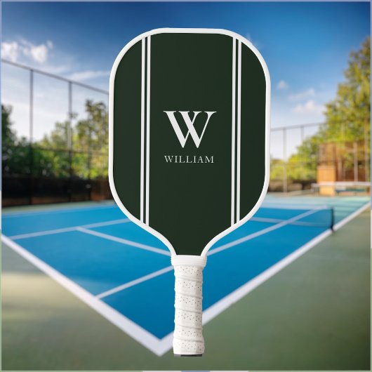 Moderne Groene Initiaal Naam Monogram Pickleball Paddle
