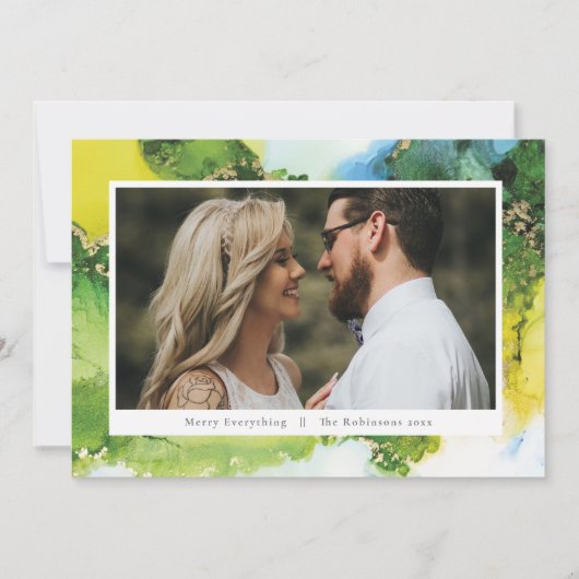 Moderne groene inkt vakantie kerstfoto feestdagenkaart (Voorkant)