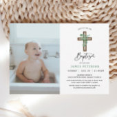 Moderne Groene Jongens Doop Feest Foto Kaart