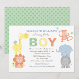 Moderne groene jungle dieren baby jongen shower kaart