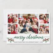 Moderne groene kalligrafie 5 Fotokerstgroen Feestdagenkaart (Voorkant)