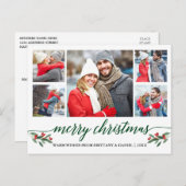 Moderne groene kalligrafie 5 Fotopretkerst Briefkaart (Voorkant / Achterkant)