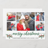 Moderne groene kalligrafie 5 Fotopretkerst Feestdagenkaart (Voorkant / Achterkant)