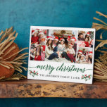 Moderne groene kalligrafie 5 Kerstfeest Fotoplaat<br><div class="desc">Moderne kalligrafiescript 5 Fotoserie Collage prettig kerstfeest 8x10 Foto Plaque bevat Waterverf kerstkleerbedekking - Groen script</div>