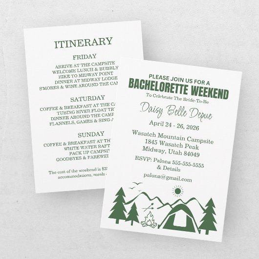 Moderne Groene Kamp Bachelorette Weekend Kaart