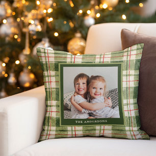 Moderne groene Kerst Flanel Familie Foto Kussen