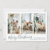 Moderne groene kerst met vier foto's collage feestdagenkaart (Voorkant)