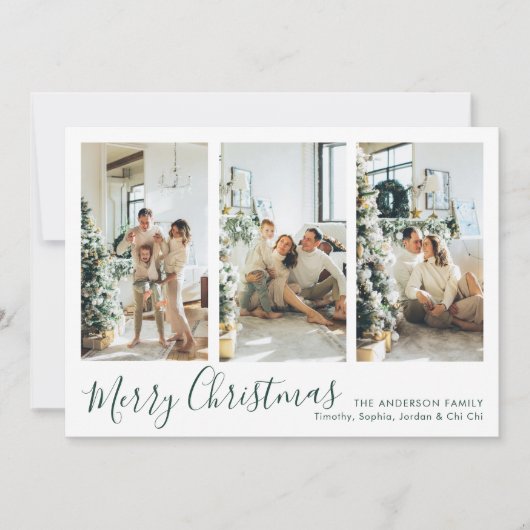 Moderne groene kerst met vier foto's collage feestdagenkaart (Voorkant)