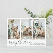 Moderne groene kerst met vier foto's collage feestdagenkaart (Staand voorkant)