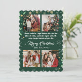 Moderne groene kerst met vier foto's collage feestdagenkaart (Staand voorkant)