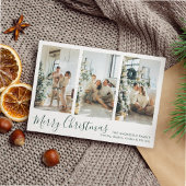 Moderne groene kerst met vier foto's collage feestdagenkaart