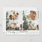 Moderne groene kerst met vier foto's collage feestdagenkaart (Voorkant)