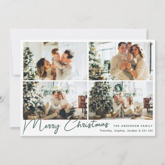 Moderne groene kerst met vier foto's collage feestdagenkaart (Voorkant)