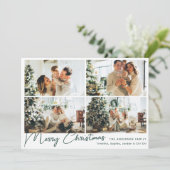 Moderne groene kerst met vier foto's collage feestdagenkaart (Staand voorkant)