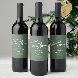 Moderne Groene Kerst Wijn Etiket