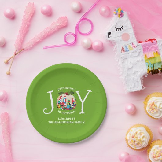 Moderne groene kerstavond op de wereld papieren bordje (Feest)