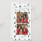 Moderne groene kerstbomen 2 familie foto wensen feestdagenkaart (Voorkant)