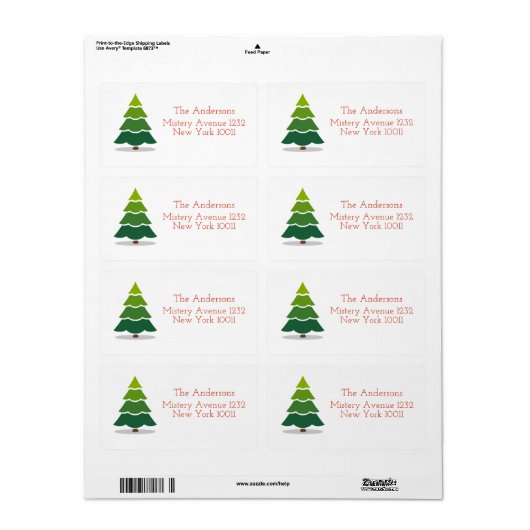 Moderne groene kerstboom etiket (Full Sheet)