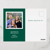 Moderne groene kerstboom foto goud folie feestdagen briefkaart (Achterkant)