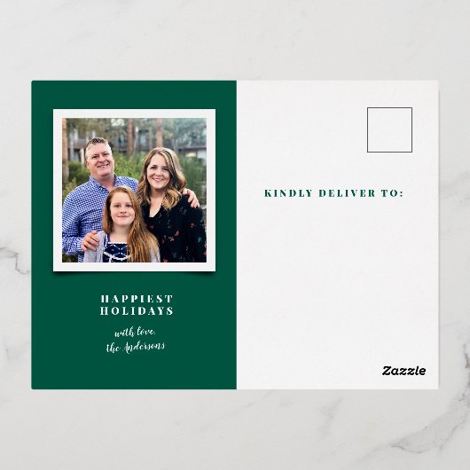 Moderne groene kerstboom foto goud folie feestdagen briefkaart (Achterkant)