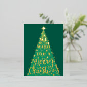 Moderne groene kerstboom foto goud folie feestdagen briefkaart (Staand Voorkant)