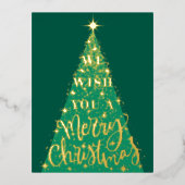 Moderne groene kerstboom foto goud folie feestdagen briefkaart (Voorkant)