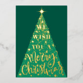 Moderne groene kerstboom foto goud folie feestdagenkaart (Voorkant)