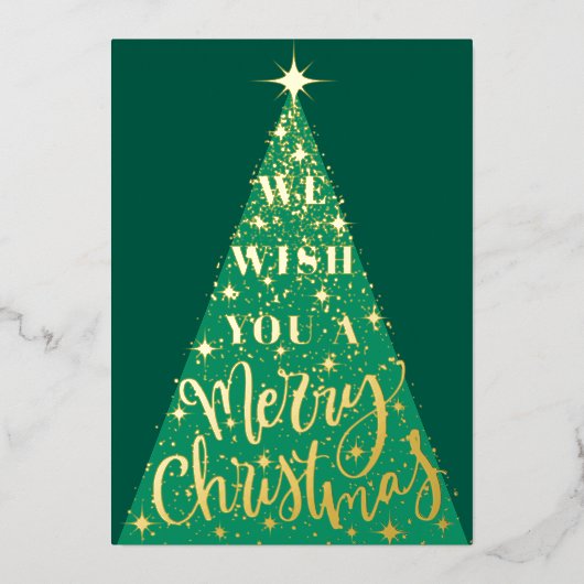 Moderne groene kerstboom foto goud folie feestdagenkaart (Voorkant)