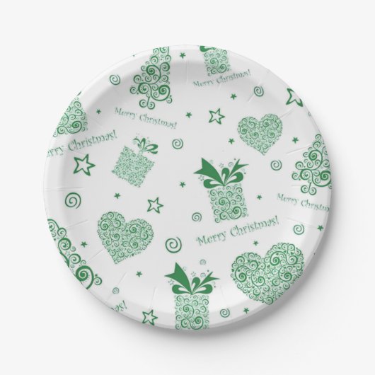 Moderne groene kerstboom kerstfeest papieren bordje (Voorkant)