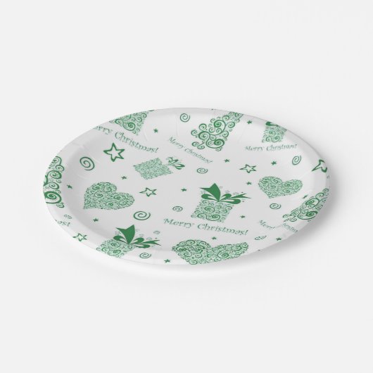 Moderne groene kerstboom kerstfeest papieren bordje (Gekanteld)