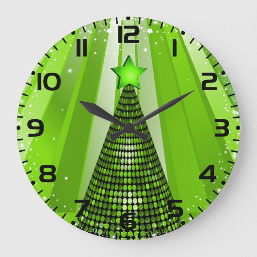 Moderne groene kerstboom met ster grote klok (Voorkant)