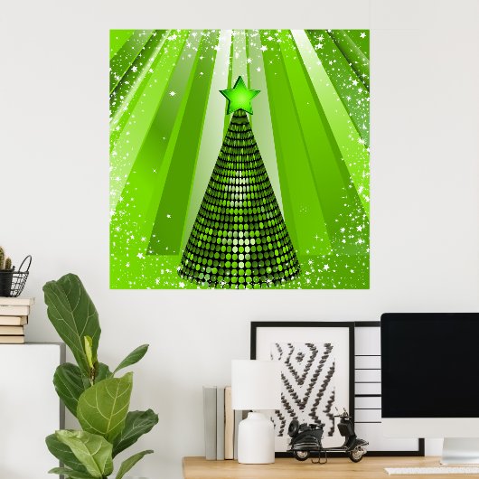 Moderne groene kerstboom met ster poster (Thuiskantoor)