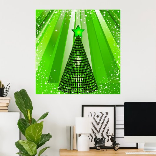 Moderne groene kerstboom met ster poster