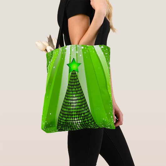 Moderne groene kerstboom met ster tote bag