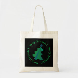 Moderne groene kerstboom op zwart tote bag